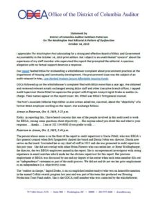 Statement by D.C. Auditor Kathleen Patterson on Washington Post Editorial