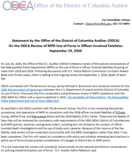 D.C. Auditor Statement on Review of Officer-Involved Fatalities in the District of Columbia